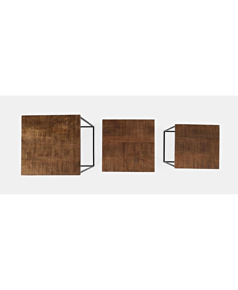 Jofran Brody Square Modern Rustic Solid Wood and Metal Nesting End Tables
