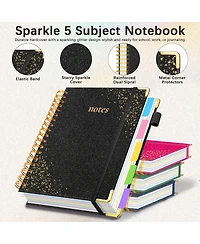 Danrong Hardcover Spiral Notebook 5 Subject Dividers Tabs College Ruled Journal With Pen Holder