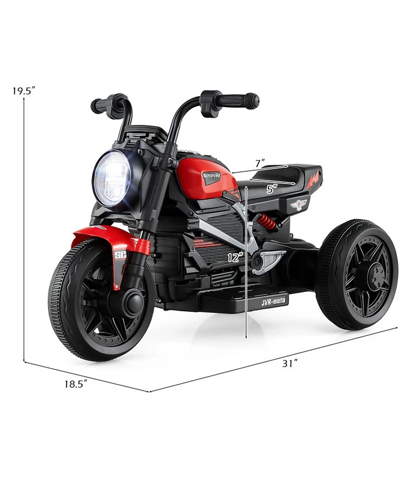 Sugift 6V Toddler Electric Motorcycle 31" 3-Wheel with Led Headlight Ride-On Toy, Ages 3-5