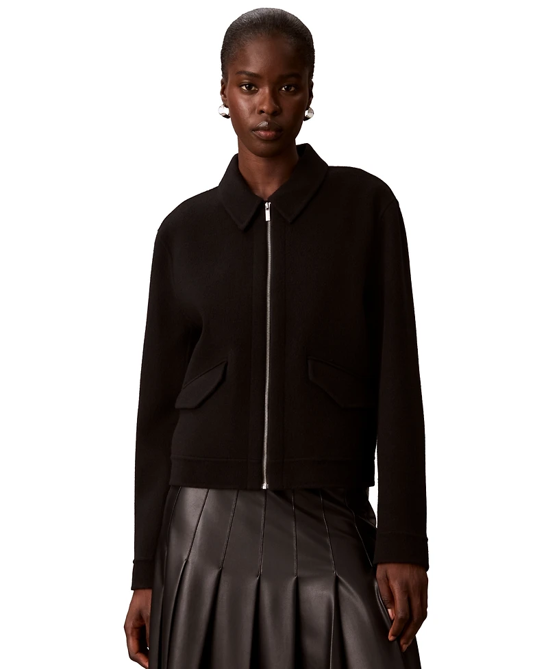 Calvin Klein Women's Zip-Front Unlined Wool-Blend Jacket