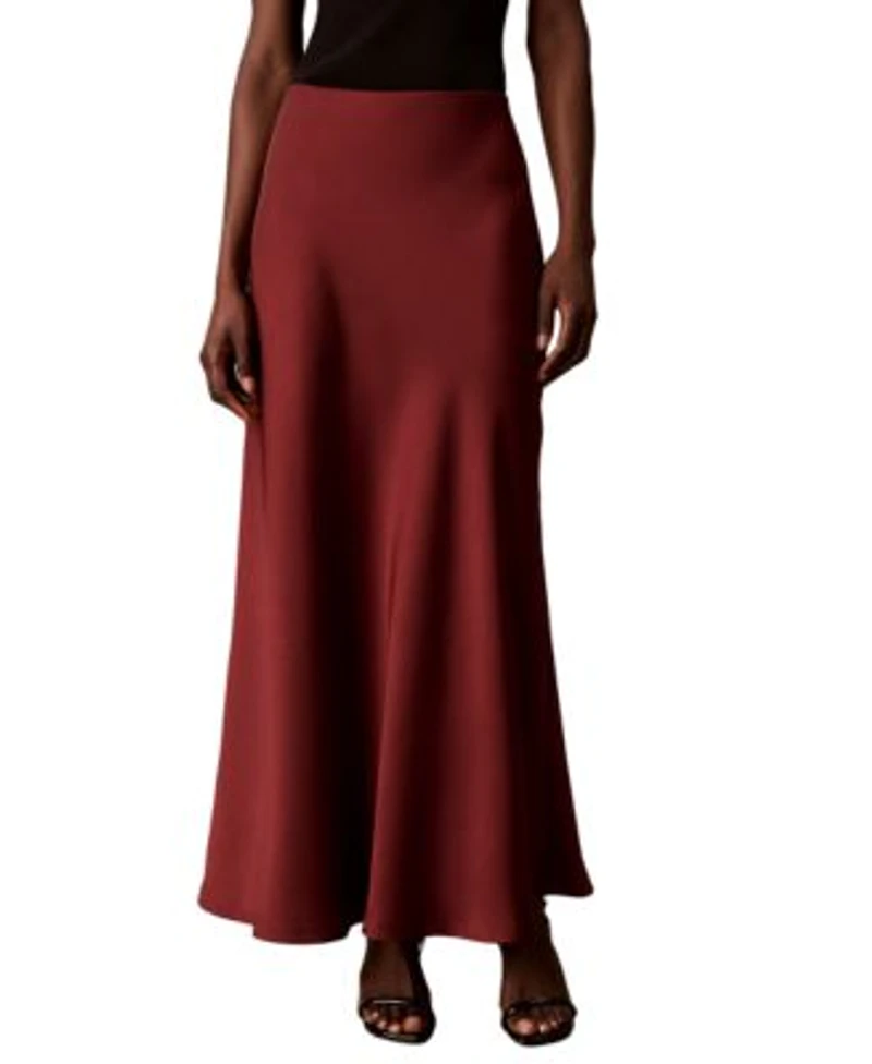 Calvin Klein Womens Pull On Satin Maxi Skirt