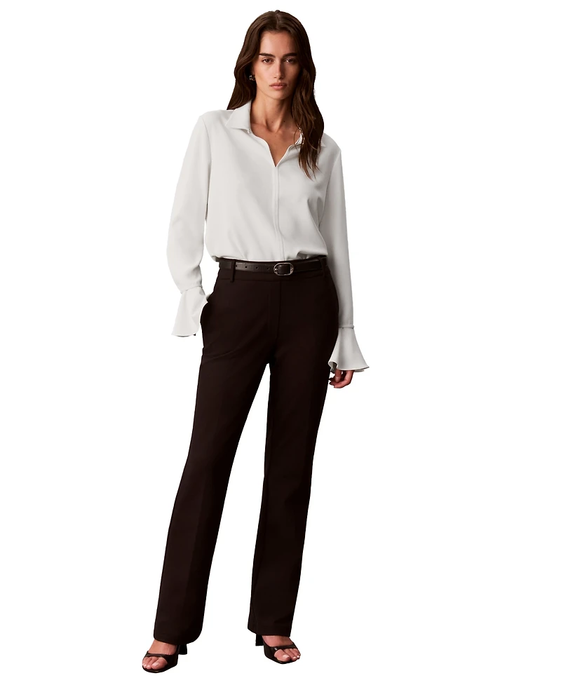 Calvin Klein Women's Long-Sleeve Flutter-Cuff Keyhole Blouse