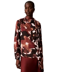Calvin Klein Women's Scarf Neck Long-Sleeve Print Blouse