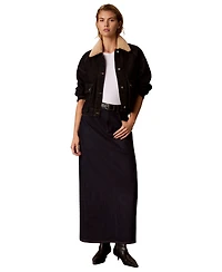 Calvin Klein Women's Cropped Shearling-Collar Denim Jacket