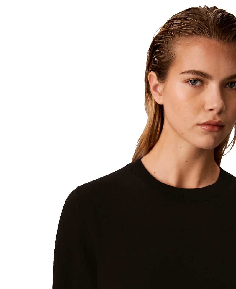 Calvin Klein Women's Roll-Tab Short-Sleeve Crewneck Sweater