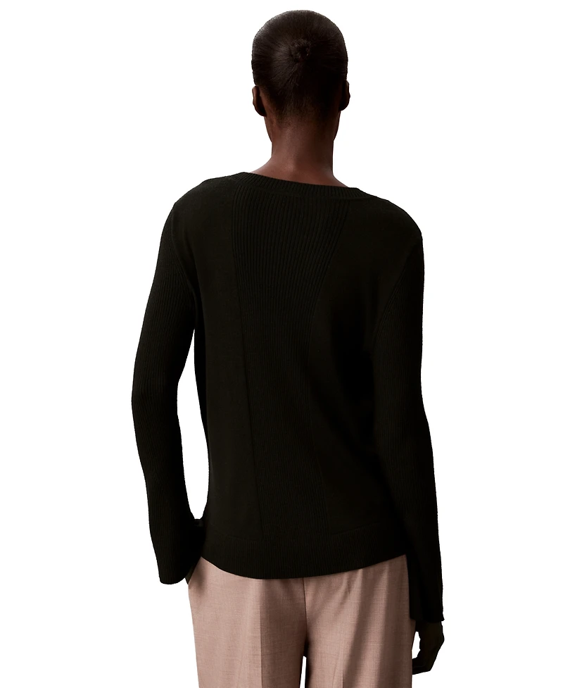 Calvin Klein Women's Ribbed Sculpted-Sleeve Crewneck Sweater