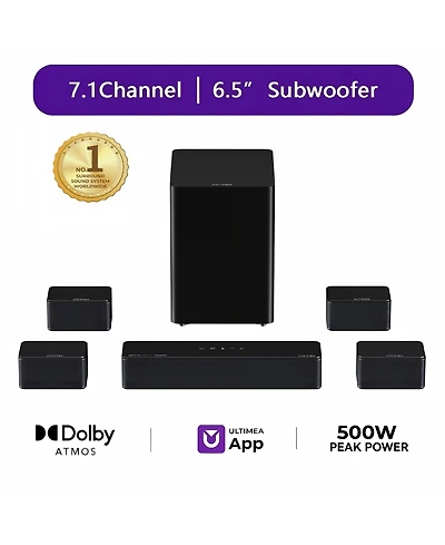 Ultimea Poseidon D80 Boom 7.1 Channel Soundbar with Dolby Atmos, Home Theater Sound System with Wireless Subwoofer, 500W