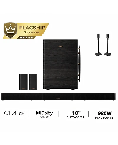 Ultimea Skywave Series 7.1.4ch Professional Wireless Surround Sound System for Tv, 980W Dolby Atmos Sound Bar with 10" Wireless Subwoofer