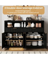 gaomon Fluted Buffet Sideboard Cabinet, Modern Wooden Storage Hutch with 2 Drawers, Adjustable Shelves, Coffee Bar Cabinet