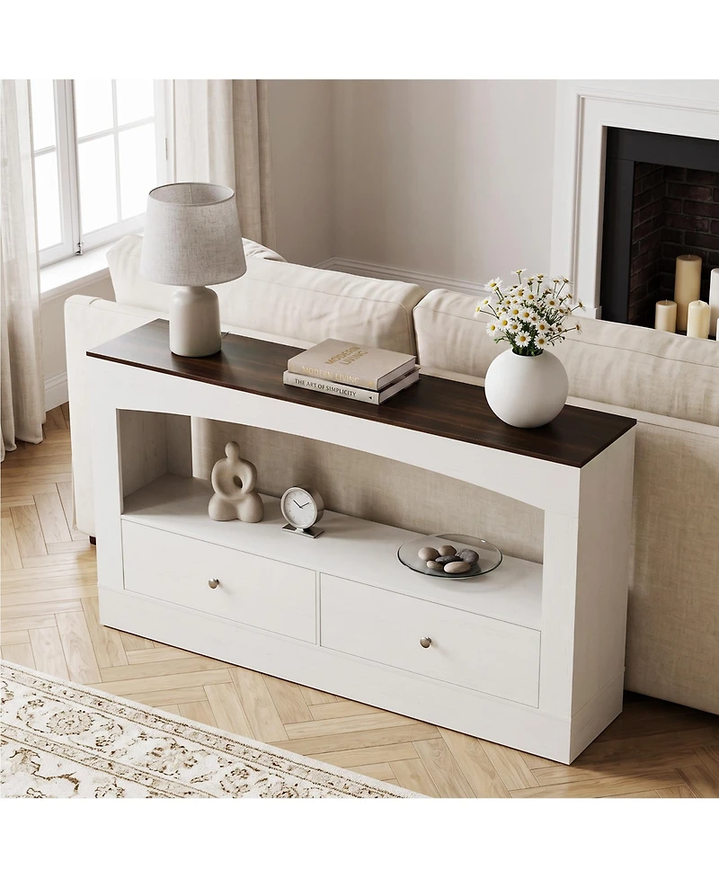 Gaomon 63" Console Table, Entryway Sofa Table with 2 Drawers and Open Storage Shelf, Farmhouse Wood Accent for Hallway, Foyer, Living Room
