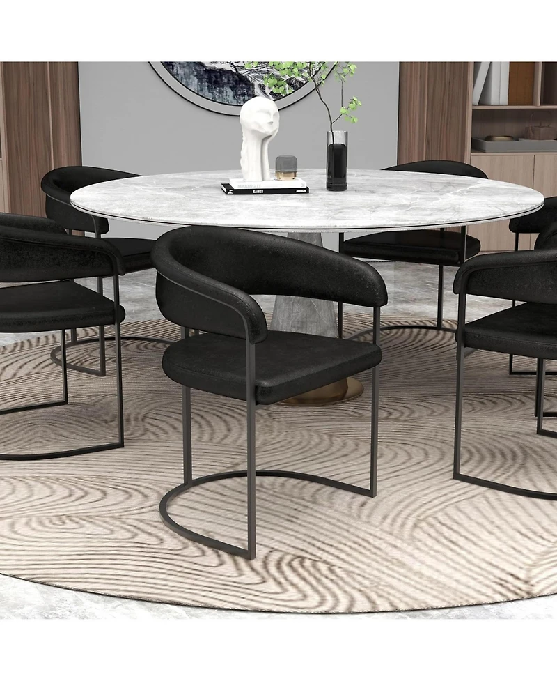 LeisureMod Leather Dining Chair Set of - Upholstered Kitchen Accent with Curved Open-Back Design, Padded Seat