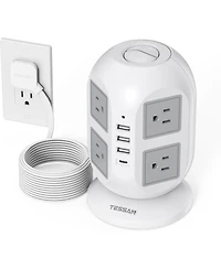 Tessan Tower Power Strip 8 Ac Outlets, 4 Usb Ports (Usb-c), 10-Foot Cord for North American Plugs