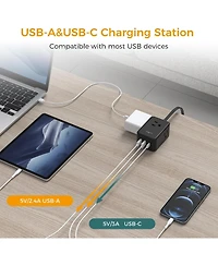 Tessan 5-Foot Flat-Plug Travel Power Strip with 3 Ac Outlets and 3 Usb Ports, Compatible with Most Usb Devices