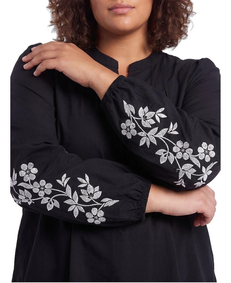 Torrid Plus Belle Isle V-Neck Bishop Sleeve Embroidered Blouse