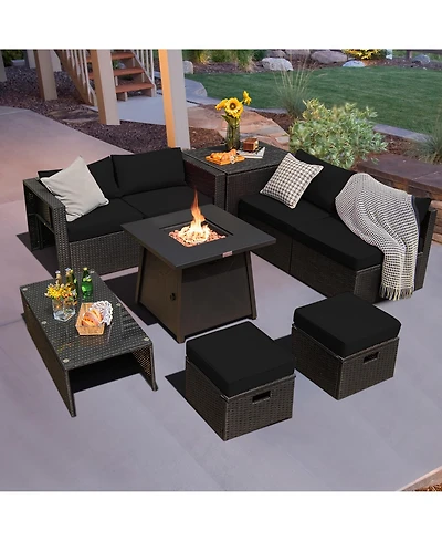Costway 9Piece Patio Rattan Furniture Set Fire Pit Space saving