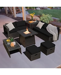 Costway 9Piece Patio Rattan Furniture Set Fire Pit Space saving