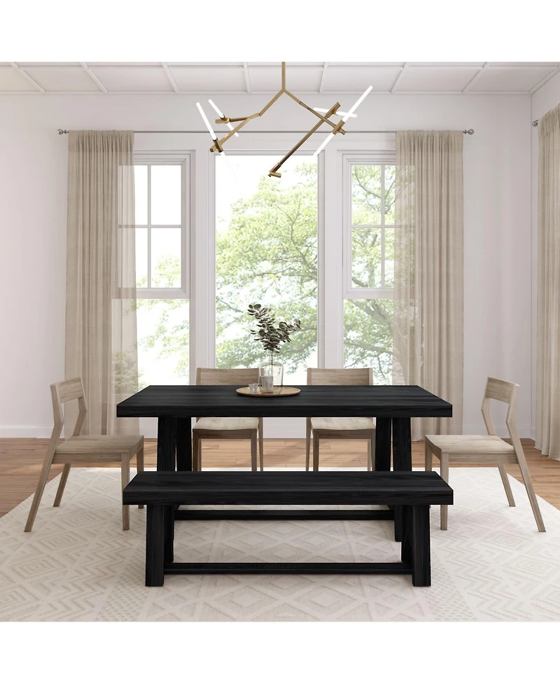 Plank+Beam 7 inch Classic Solid Wood Dining Table Set with Bench and 4 chairs
