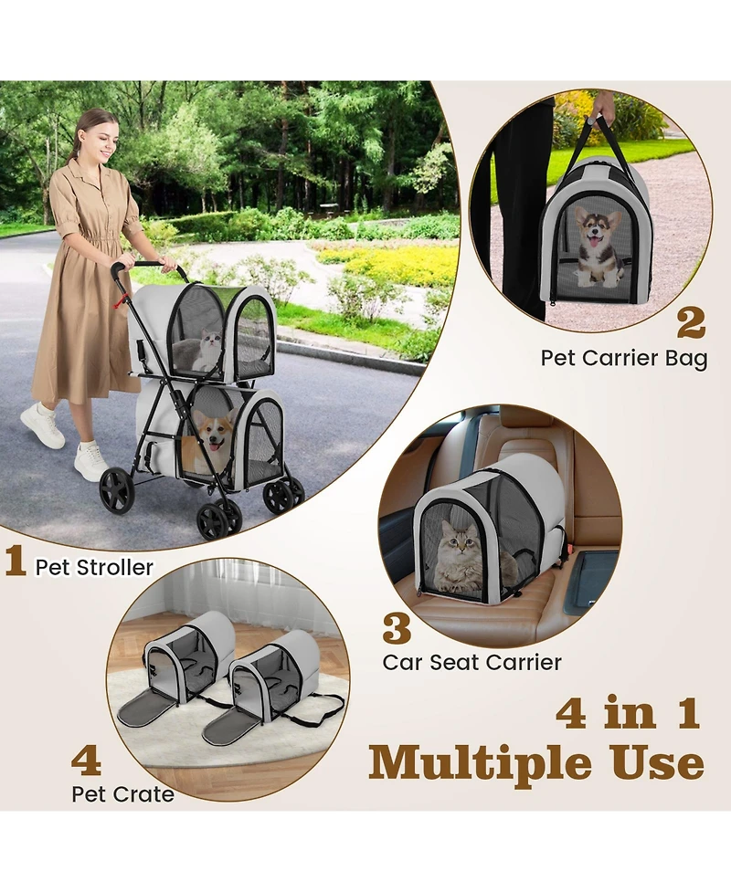 Sugift 4-in-1 Double Pet Stroller with Detachable Carrier and Travel Carriage