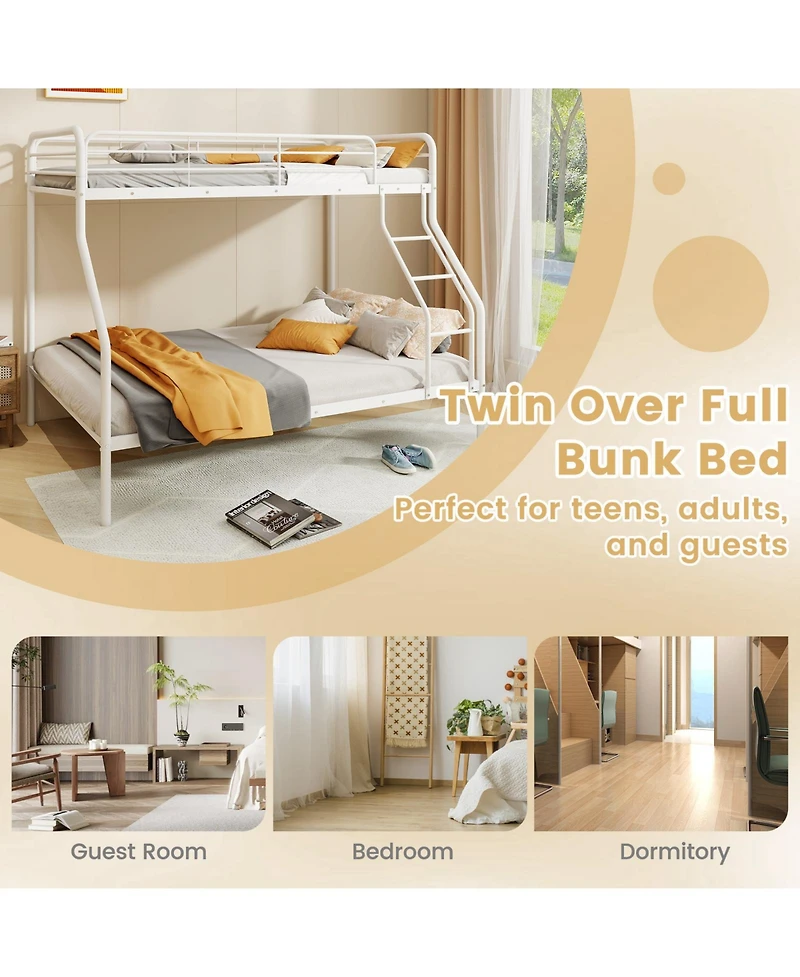 Sugift Twin Over Full Bunk Bed with Ladder and Full-Length Guardrails