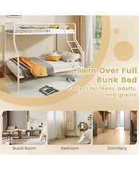 Sugift Twin Over Full Bunk Bed with Ladder and Full-Length Guardrails