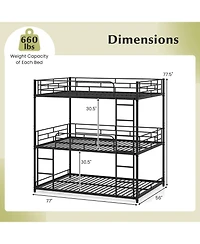 Sugift Metal Triple Bunk Bed with Safety Guardrails and 2 Ladders