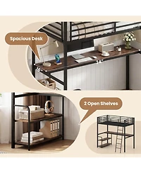 Sugift Twin Loft Bed with Desk Shelves and Charging Station for Kids and Adults