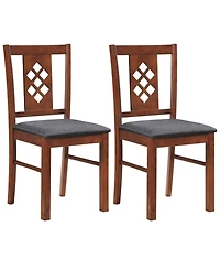 Sugift Set of 2 Linen Upholstered Kitchen Chairs with Wood Frames