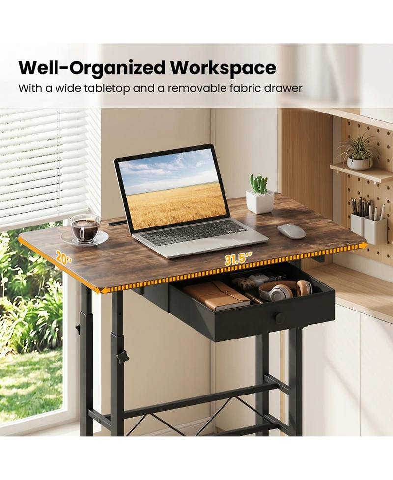 Sugift Height Adjustable Laptop Desk with Fabric Drawer Tablet Holder and Lockable Wheels