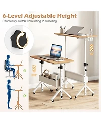 Sugift Mobile Standing Desk Height Adjustable Rolling Laptop Desk with Cup Holder Storage Basket