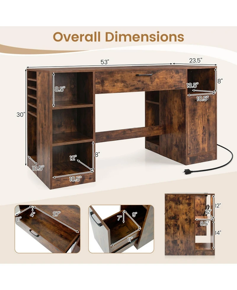 Sugift Sewing Craft Desk with Power Outlets 2 Drawers and Open Compartments
