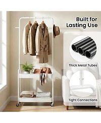 Sugift Heavy-Duty Laundry Cart with Hanging Rod 2 Storage Baskets and 2 Side Hooks for Bedroom