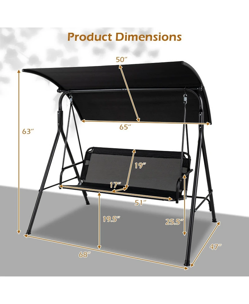 Sugift 3-Seat Outdoor Patio Swing Chair with Breathable Mesh Fabric