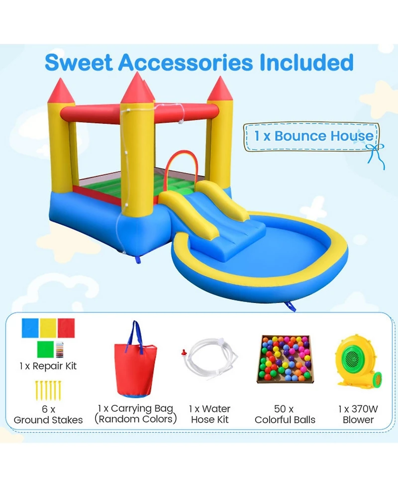 Sugift Inflatable Bounce House With Water Slide Splash Pool, 142.5" x 77" x 76", With 370W Blower, Ages 3-10