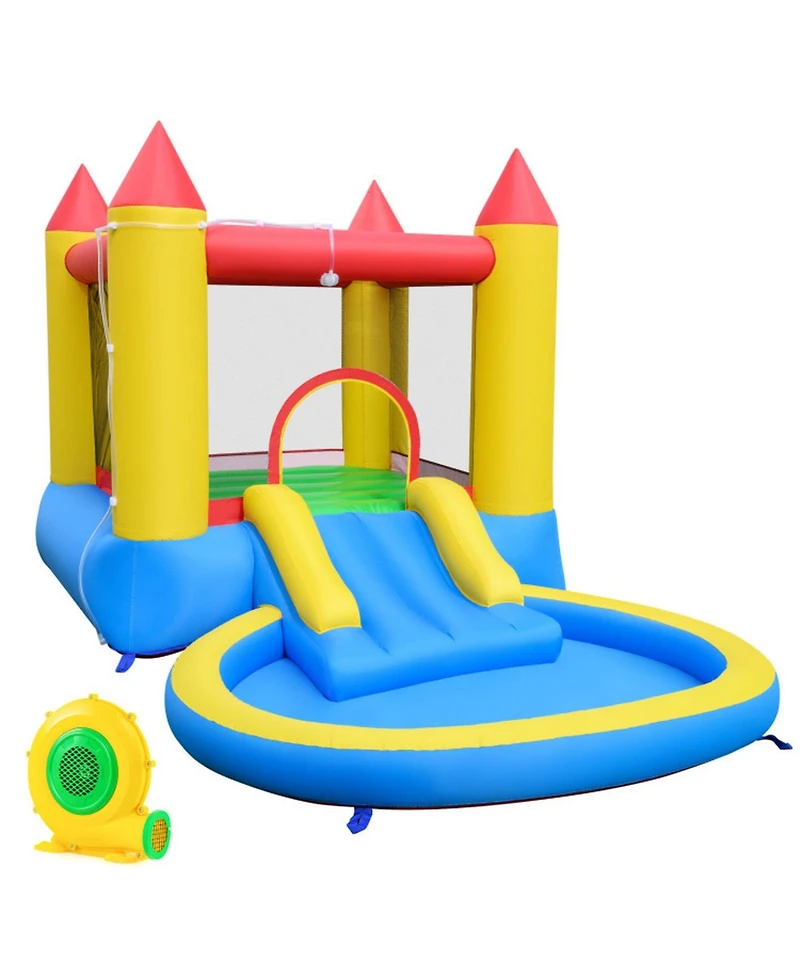 Sugift Inflatable Bounce House With Water Slide Splash Pool, 142.5" x 77" x 76", With 370W Blower, Ages 3-10