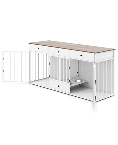 Hongge 71 in Double Dog Crate Tv Stand Featuring 3 Drawers