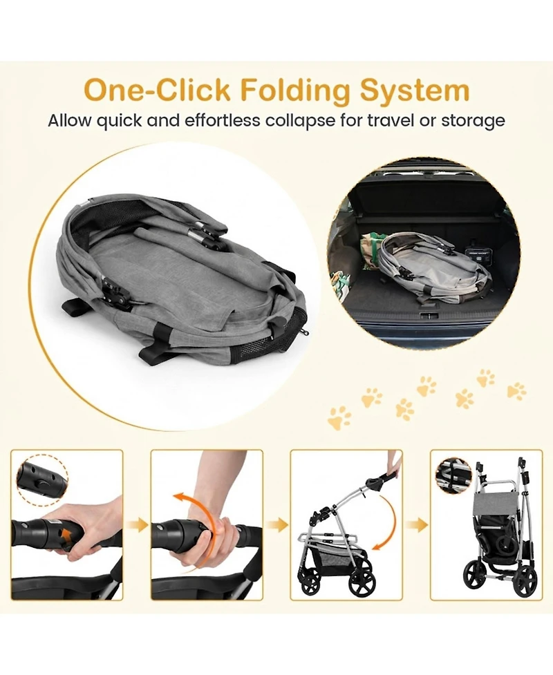 Hongge Compact 3-in-1 Pet Stroller Featuring a Detachable Carrier
