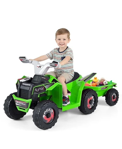 Hongge 6V Kids Electric Atv Quad with Detachable Cargo Trailer, 2-Piece Set, Ages 3+