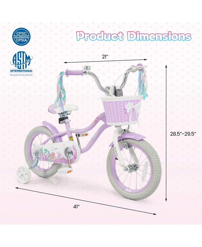Hongge 14-Inch Kids Bike with Training Wheels and Pneumatic Tyres, 110 lb Capacity, Ages 3-5