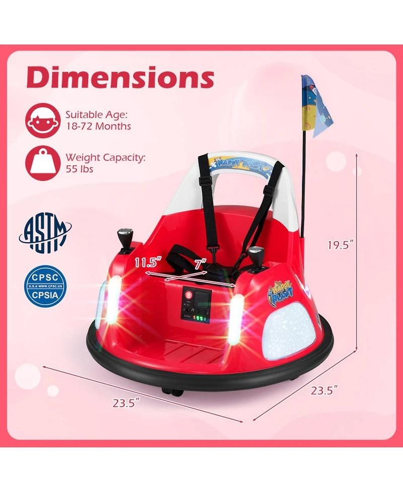 Hongge 12V Kids' Ride-On Bumper Car with 360-Degree Spin and Remote Control, Ages 18 Months+
