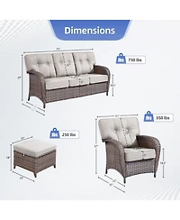 Pocassy 5 Pieces Patio Furniture Set, High Back Wicker Rattan Sofa with Thick Cushion and Ottoman, Outdoor Conversation Set