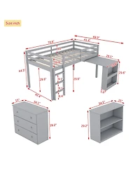 Sailvan Twin Loft Bed with Drawer Cabinet, Shelf Cabinet and Pulling Out Desk, Guardrail ,Ladder