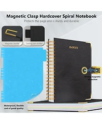 Danrong Hardcover Spiral Notebook College Ruled Leather Journal 5 Subject Dividers 300 Pages Magnetic Closure