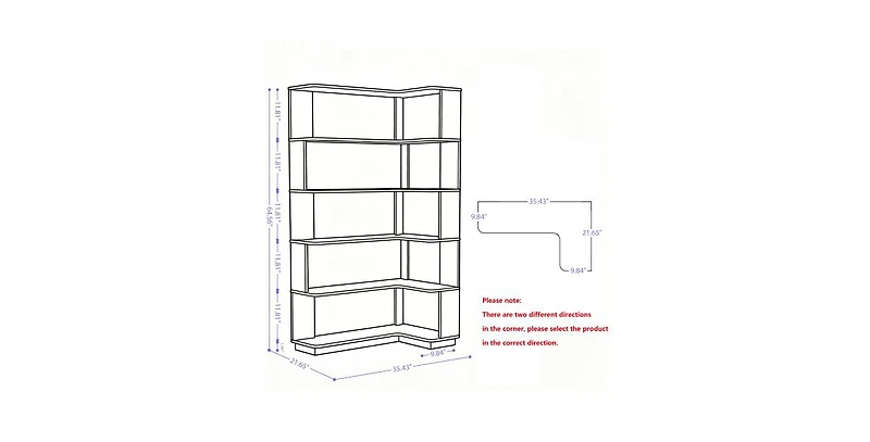 Flynama 35.43 Inch Extended L-Shape Corner Anti-Drop Open Storage Bookshelf