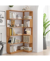 Flynama 35.43 Inch Extended L-Shape Corner Anti-Drop Open Storage Bookshelf