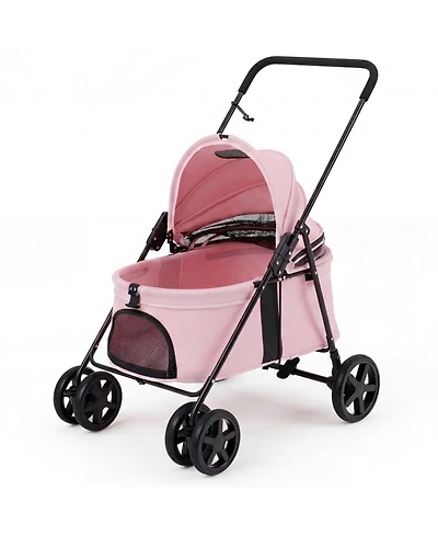 Sugift Pet Stroller for Small Medium Dogs Foldable with One-Step Rear Brake and Canopy