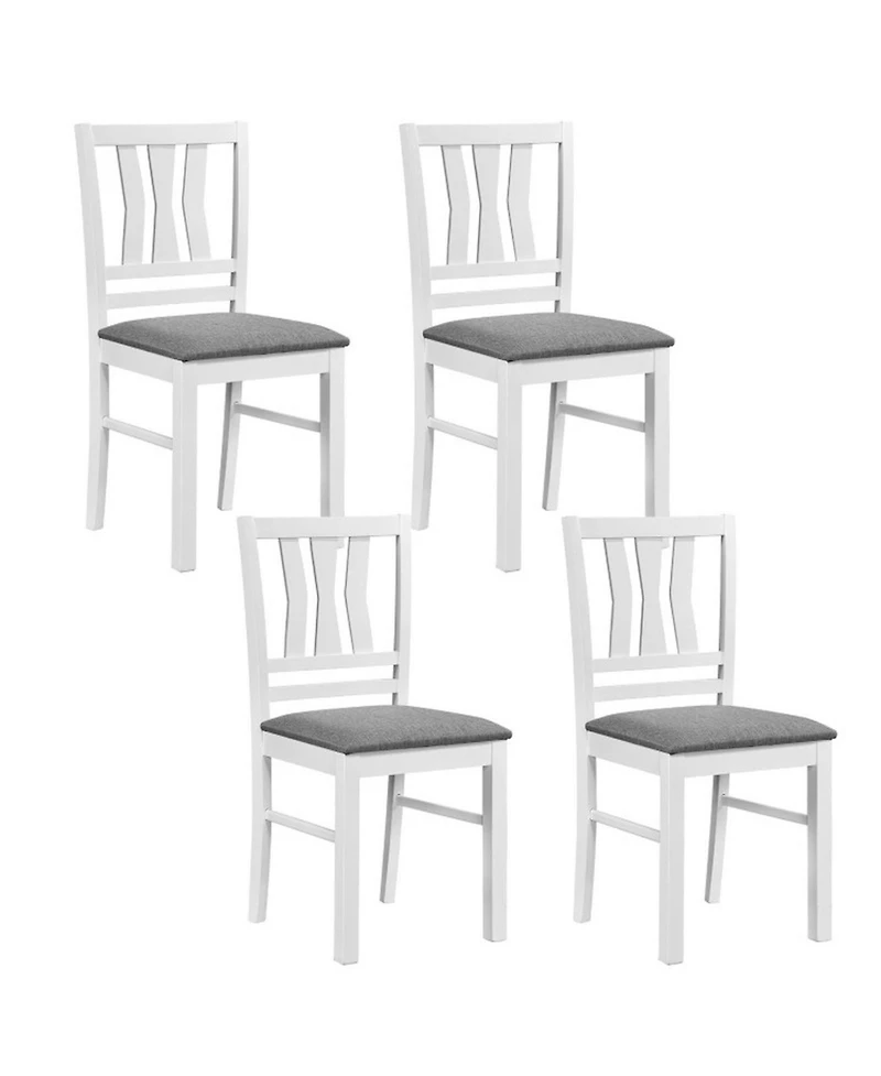 Sugift Set of 4 Linen Style Upholstered Kitchen Chairs with Wood Frames