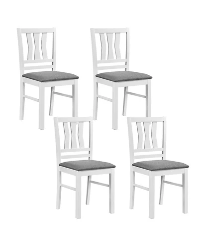 Sugift Set of 4 Linen Style Upholstered Kitchen Chairs with Wood Frames