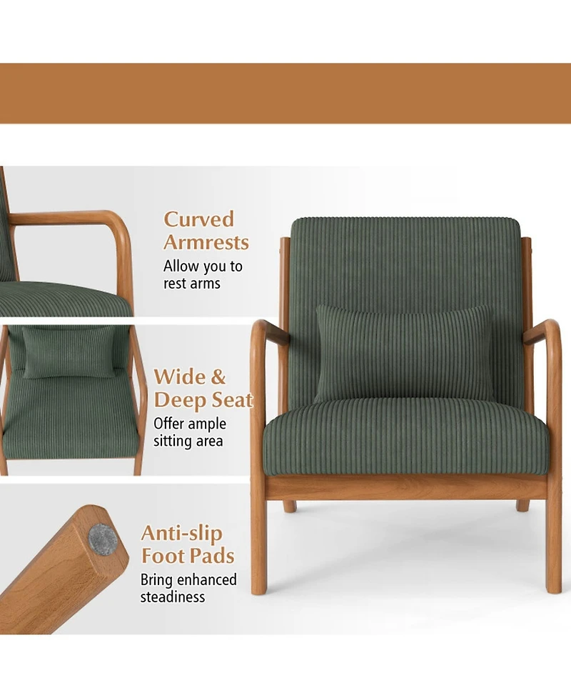 Sugift Corduroy Upholstered Accent Lounge Chair with Lumbar Pillow