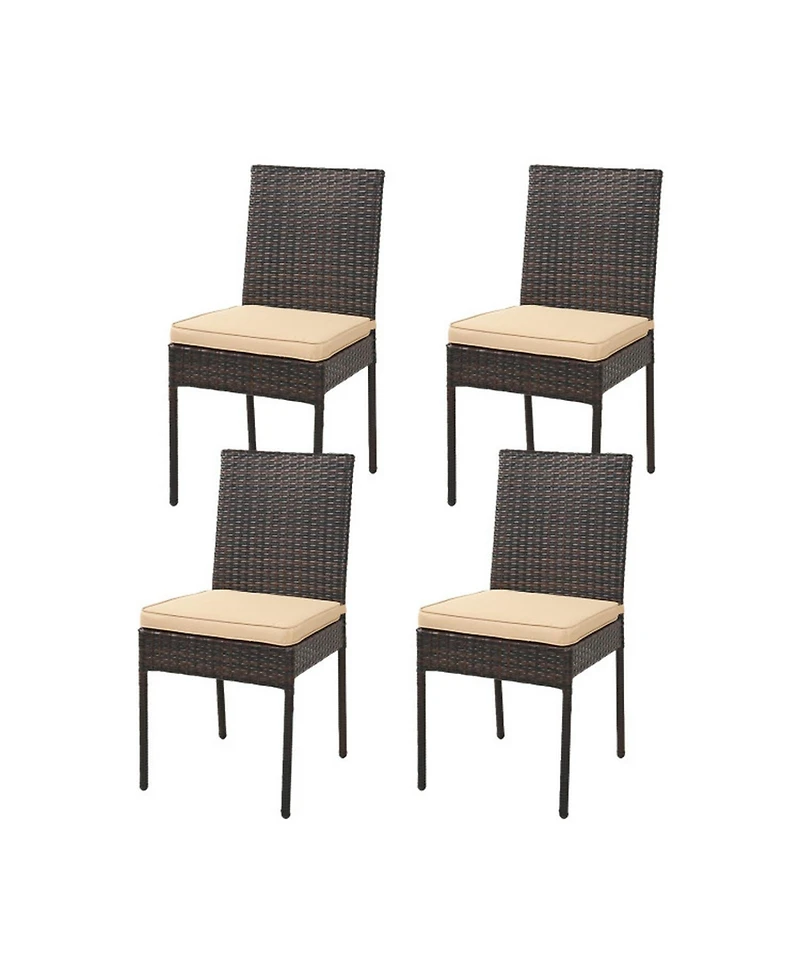 Sugift Set of 4 Patio Rattan Wicker Dining Chairs with Soft Cushions