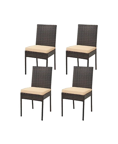 Sugift Set of 4 Patio Rattan Wicker Dining Chairs with Soft Cushions